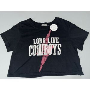 Women's Sz M "Long Live Cowboys" Crop Top By Rustee Lightning Black‎ And Pink